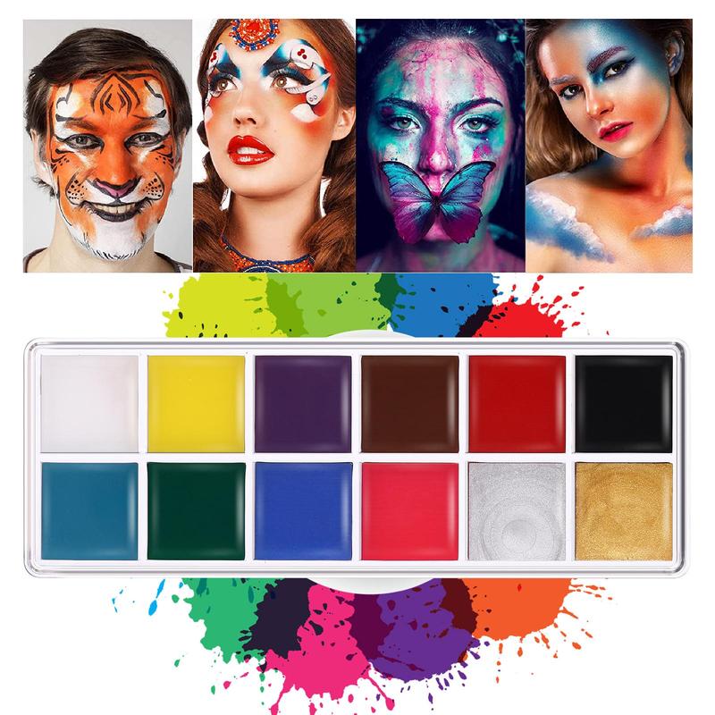 12 Colors Face & Body Paint Palette, 1 Box Highly Saturation DIY Body Paint Palette, Body Makeup for Cosplay, Party, Festival