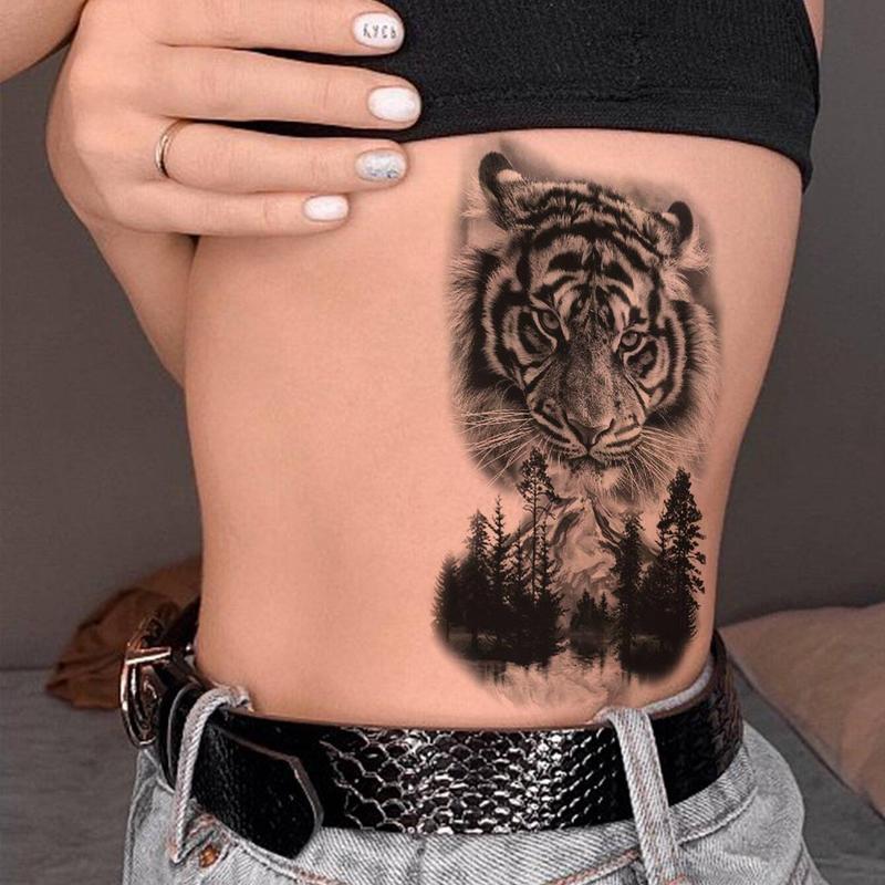 Forest Tiger Pattern Temporary Tattoo Sticker, 2 Counts Waterproof Body Art Temporary Sticker, Suitable for Unisex,  Fake Tattoo