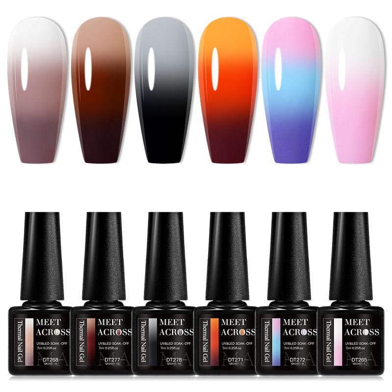 Thermal Gel Nail Polish Set, 6 Counts set Brown Gray Temperature Changes Color UV Glitter Nail Gel, Soak Off Gel, Nail Art & Nail Polish for Women & Girls