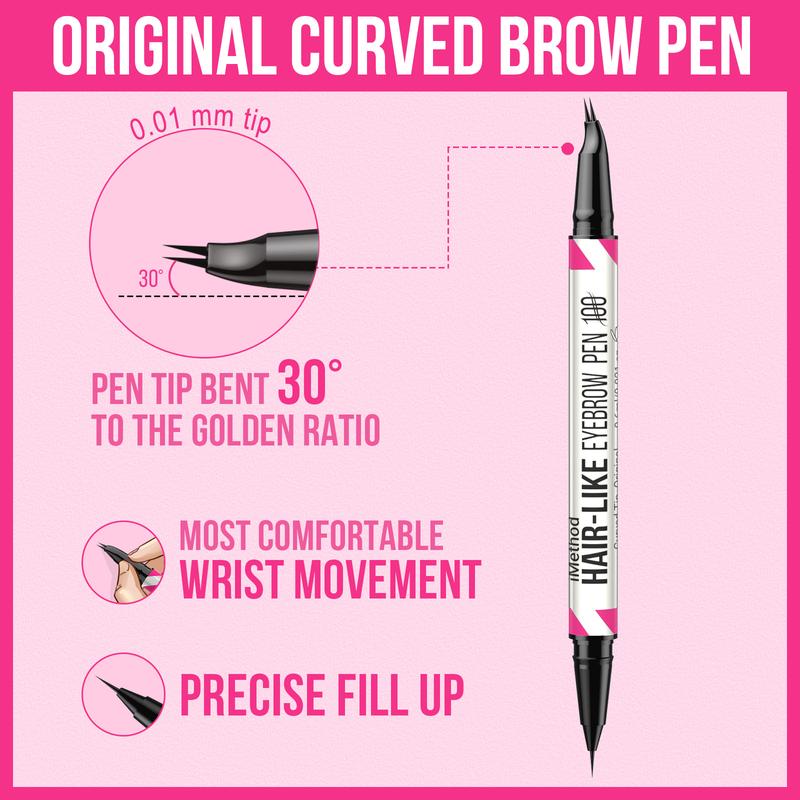 iMethod Curved Eyebrow Pen - 2-Pack for Perfect Color Matching, Dual-Ended Brow Pen with Micro-Fork-Tip Applicator, Waterproof Makeup