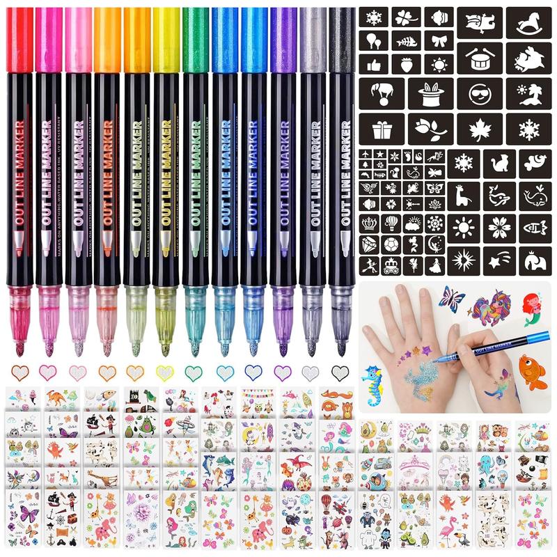 Glitter Tattoos for kids, Temporary Glitter Tattoo Markers for Skin, Glitter tattoo kit, Temporary Tattoos, face glitter, party bag fillers, girls