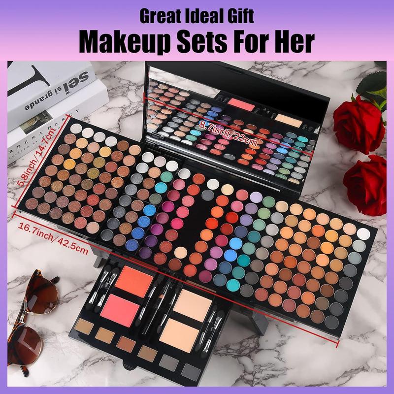 Makeup Sets Full Kits - 190 Colors Cosmetic Gift Set with Eyeshadow, Blush, Eyebrow Powder, Face Concealer, Eyeliner Pencil, and Full-Size Mirror, Complete Makeup Palette Kit