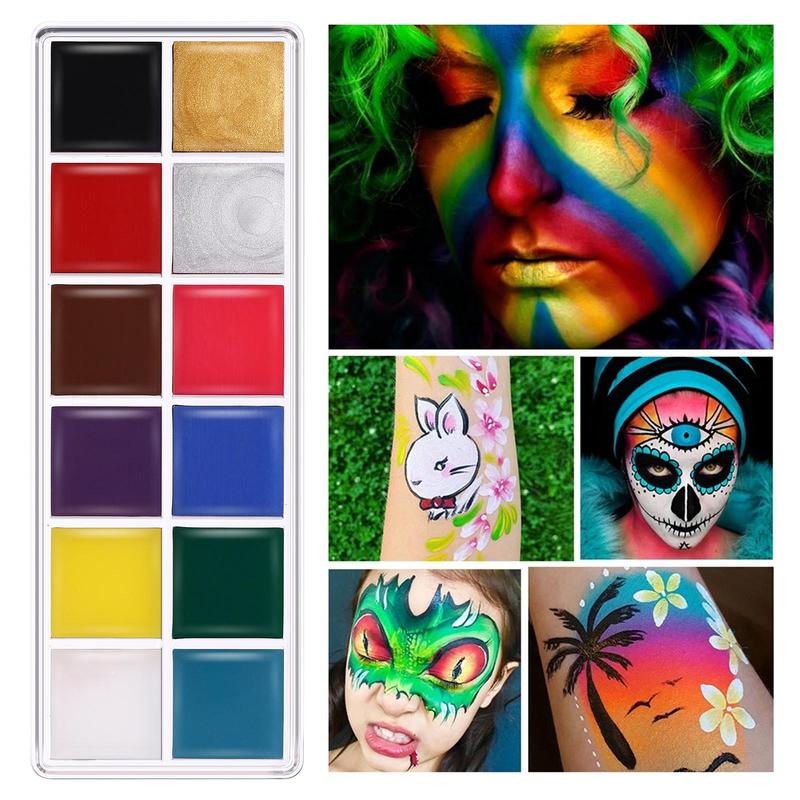 12 Colors Face & Body Paint Palette, 1 Box Highly Saturation DIY Body Paint Palette, Body Makeup for Cosplay, Party, Festival