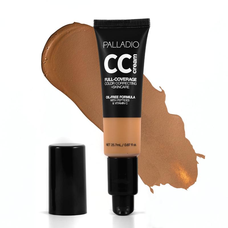 Palladio Full-Coverage Color Correction CC Cream, Oil-Free with Peptides & Vitamin C, Best for Correcting Redness and Uneven Skin Tone, Buildable Foundation Coverage, Vegan and Cruelty-Free