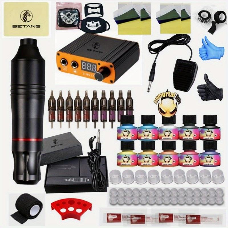 BZTANG Tattoo Kit Professional Tattoo Machines Pen Set Inks Power Supply Grips Body Art Tools Tattoo Permanent Makeup Tattoo Pen Set