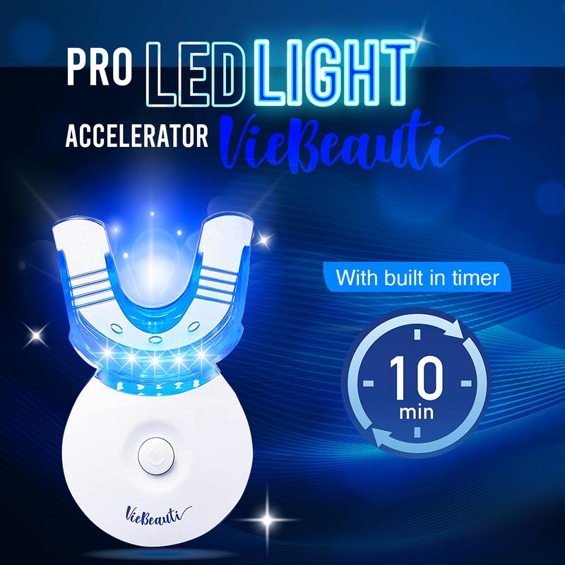 VieBeauti Teeth Whitening Kit - 5X LED Light Tooth Whitener with 35% Carbamide Peroxide, Mouth Trays, Remineralizing Gel and Tray Case - Built-in 10 Minute Timer Restores Your Gleaming White Smile Oral Gentle Black Friday Christmas gift