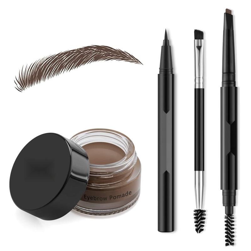 Eyebrow Pencil Set: Waterproof Eyebrow Pencil, Eyeliner and Double-ended Eyebrow Brush Smooth