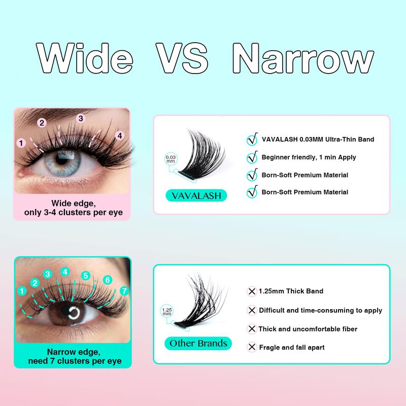 VAVALASH Wide Ultra-thin Invisible Lash Band, Ivy Daily Natural Individual Cluster Lash Kit, Pixie Manga Lash, Diva Fuffly Magic Clusters, Beginner Friendly,  Waterproof Lash bond For Girls Beauty Makeup At Home Eyelashes Cosmetic