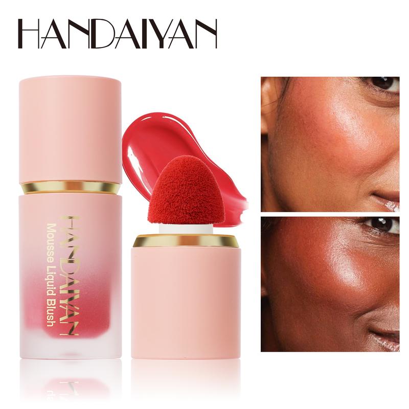 HANDAIYAN Velvet Mousse Liquid Blush, Matte Natural Silky Smooth Blush Stick with Applicator, Lightweight, Long-wearing, Smudge Proof, Natural-looking Makeup Cosmetic