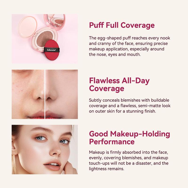 Long Lasting Air Cushion Foundation, Natural Lightweight Foundation, Moisturizing Full Coverage Flawless Makeup Cream, Makeup Product for Women & Girls