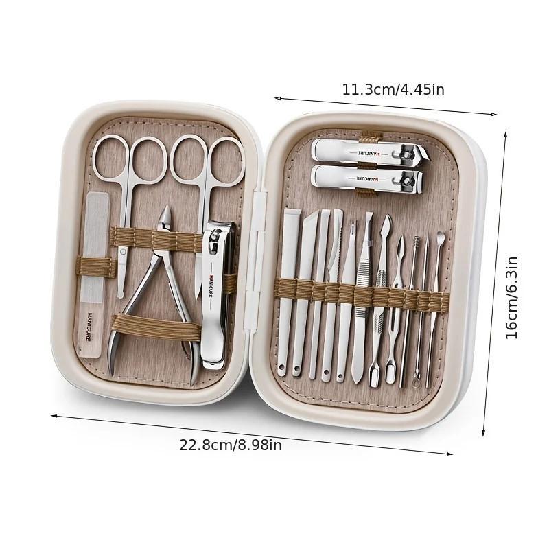 Professional Manicure Set, 18pcs set Stainless Steel Nail Clipper Set with Storage Case, Manicure & Pedicure Tool for Home & Travel