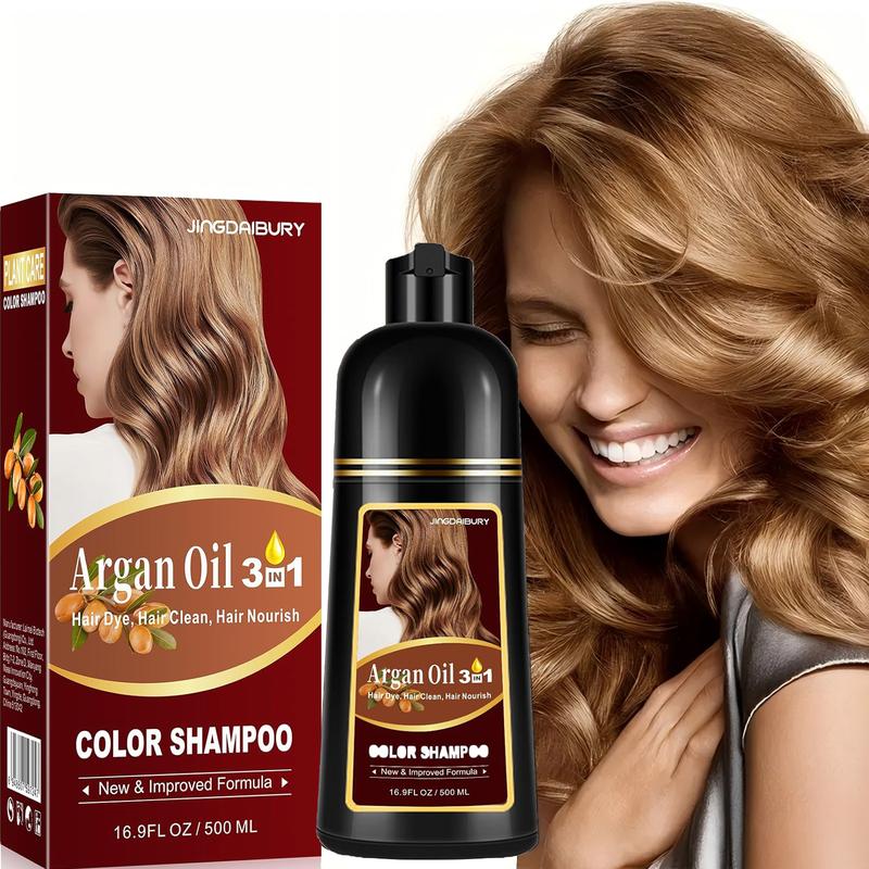 3-in-1 Argan Oil Hair Dye Shampoo,Hair Color Shampoo for Gray Hair, Brown Instant Dye Shampoo for Women & Men, Natural Plant Hair Dye Kit Colors Hair in Minutes, Long-Lasting, Easy to Use Haircare