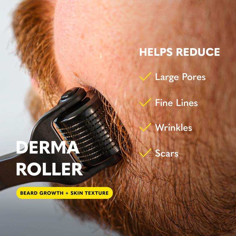 Derma Roller Essential Kit - Beard Club - Premium Microneedling Roller with 540 Titanium Microneedles, Replaceable Head, and Weighted Handle for Face, Body and Scalp - Cleansing Spray