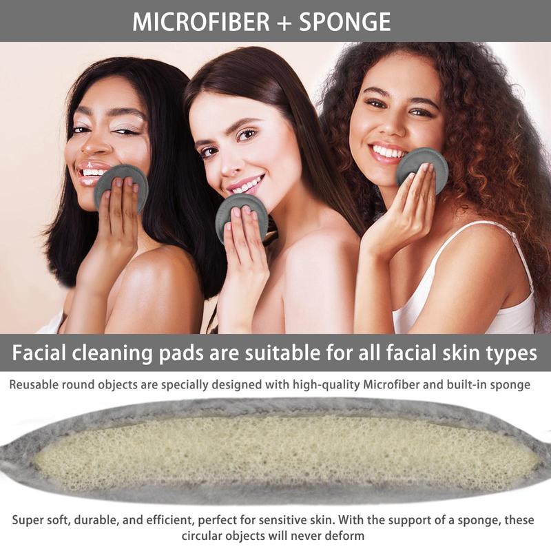 Reusable Facial Cleansing Puff, 20pcs Soft Microfiber Sponge with Storage Mesh Bag, Facial Skin Care Tool for All Skin Types