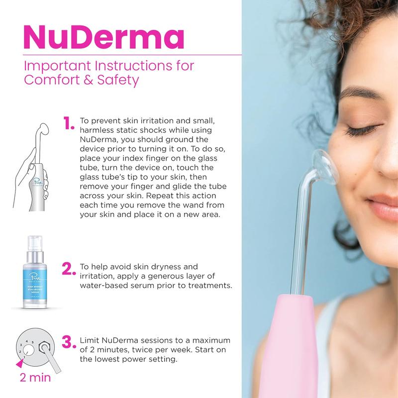 NuDerma High Frequency Wand - Pink with 4 Neon-Powered Applicators and Headband - TikTok Exclusive - Pure Daily Care