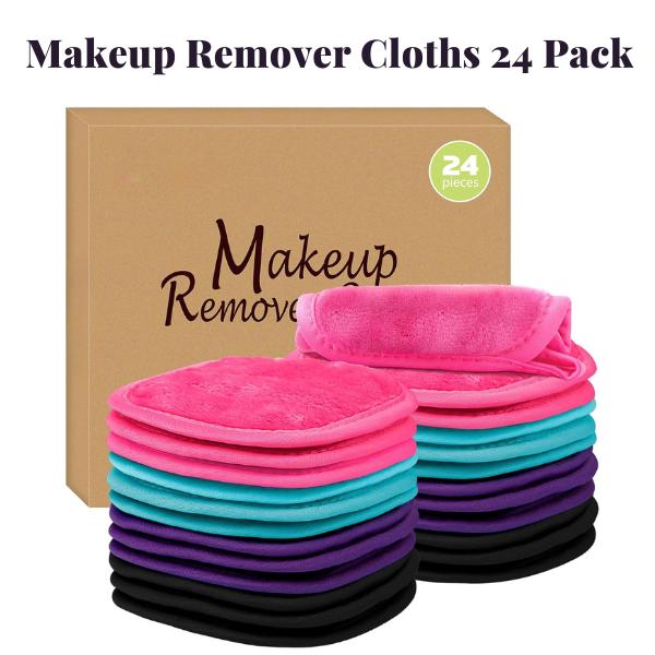 Makeup Remover Cloths 24 Pack,Face Cleaning Cloth,Makeup Remover Pads Remove Instantly Dirt with Just Water Gentle Hypoallergenic