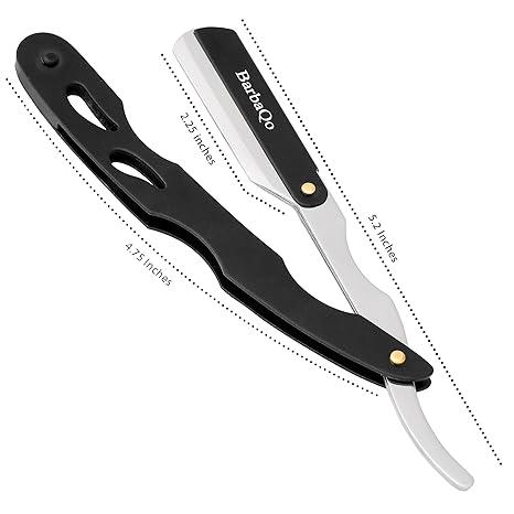 Straight Razor - Straight Razors for Men, BarbaQo Professional Barber Razor with 10 Sinlge Blades, 100% Stainless Steel Straight Razor for Close Shaving