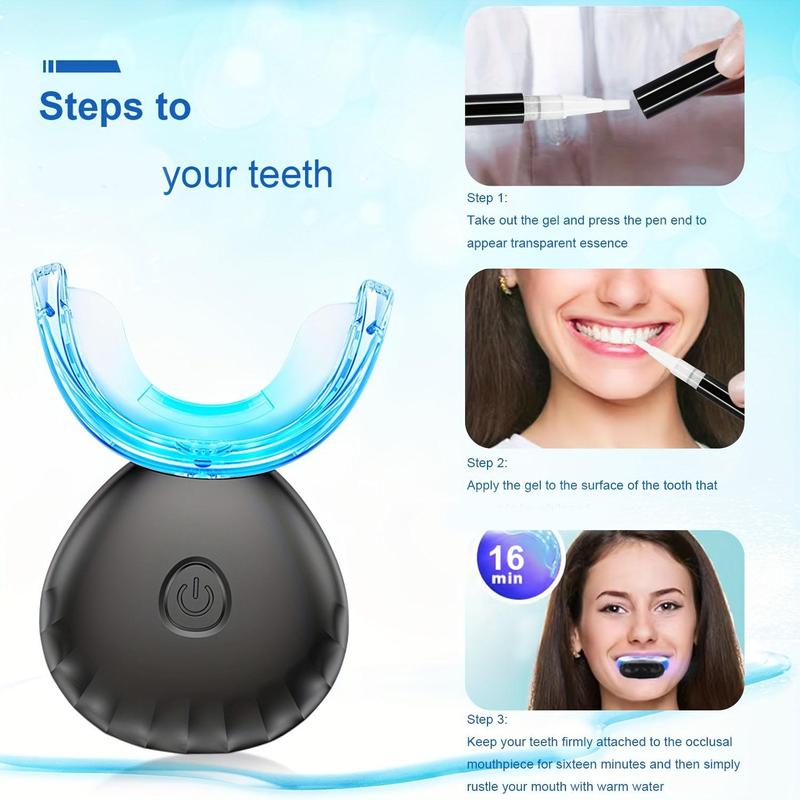 LED Blue Light Teeth Brightening Kit, 1 Set Including 4X Carbamide Peroxide Teeth Gel, Safety Enamel, Gum, Tooth Care Led Light, Dental Tools High-end Gift