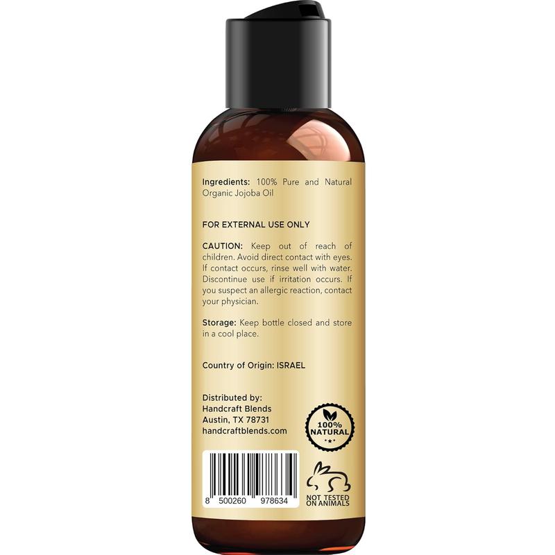 Handcraft Blends USDA Organic Jojoba Oil - 4 Fl Oz - 100% Pure and Natural - Premium Grade Oil for Skin and Hair - Anti-Aging Oil - Cold-Pressed and Hexane-Free Handcraft Blends Handcraft Blends Handcraft Blends Handcraft Blends