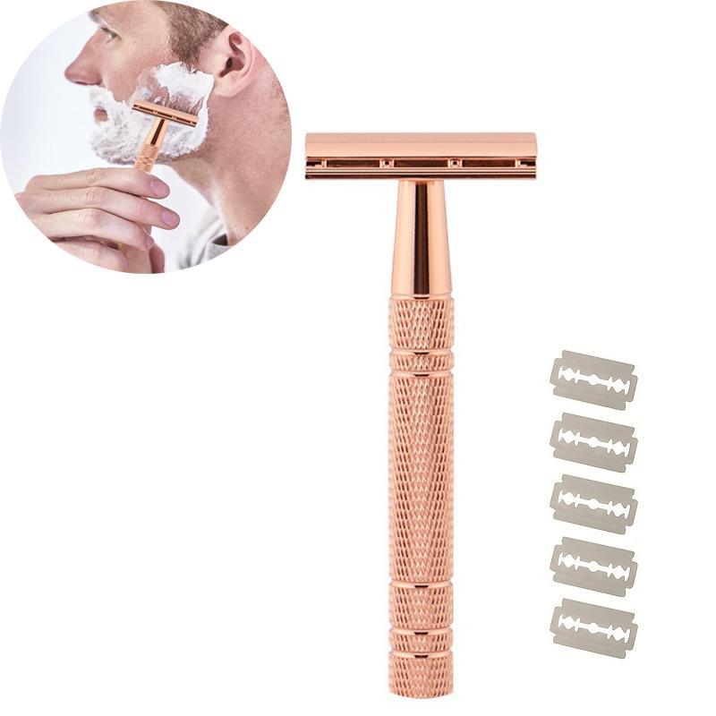 Classic Safety Razor, 1 Count of Razor & 5 Counts of Blade, Reusable Razor for Men and Women, Skin Care Products