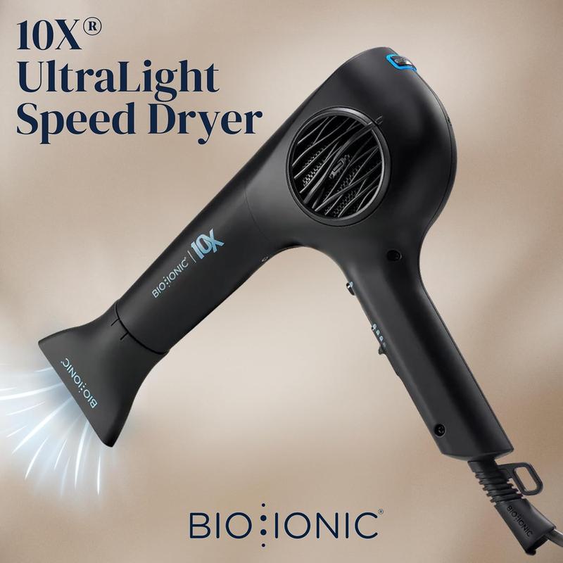 Bio Ionic 10X UltraLight Speed Hair Dryer, Blow Dryer with Adjustable Heat & Speed, Professional Hair Dryer for Fast Frizz-Free & Shiny Hair