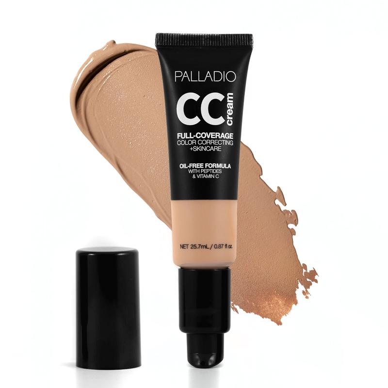 Palladio Full-Coverage Color Correction CC Cream, Oil-Free with Peptides & Vitamin C, Best for Correcting Redness and Uneven Skin Tone, Buildable Foundation Coverage, Vegan and Cruelty-Free