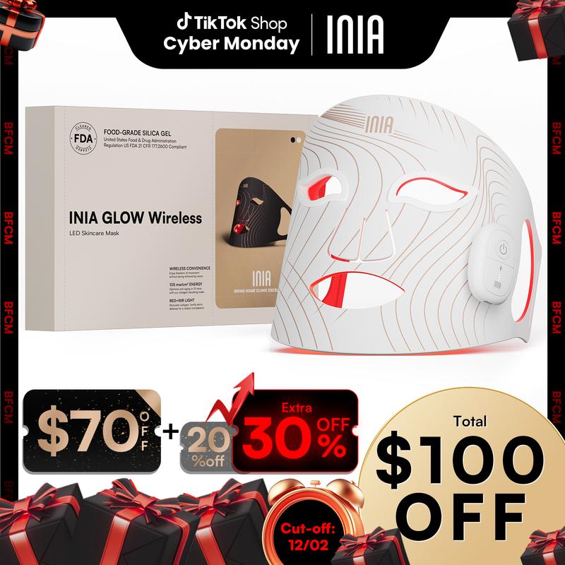 [Cyber Monday Exclusive] INIA GLOW Wireless LED Face Mask, 2-Year Warranty, Free Shipping, Portable and Rechargeable for LED Facial Mask Skincare at Home and Travel, The Ultimate Gift Choice for the Season