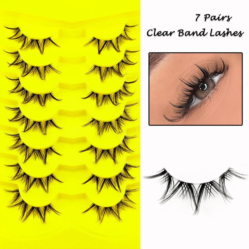 Fluffy False Eyelashes, 7 Pairs Faux Cluster Lashes, Natural Curling Eye Makeup Strip Lashes, Full Volume Eyelash for Lashes Extensions, Trending Products