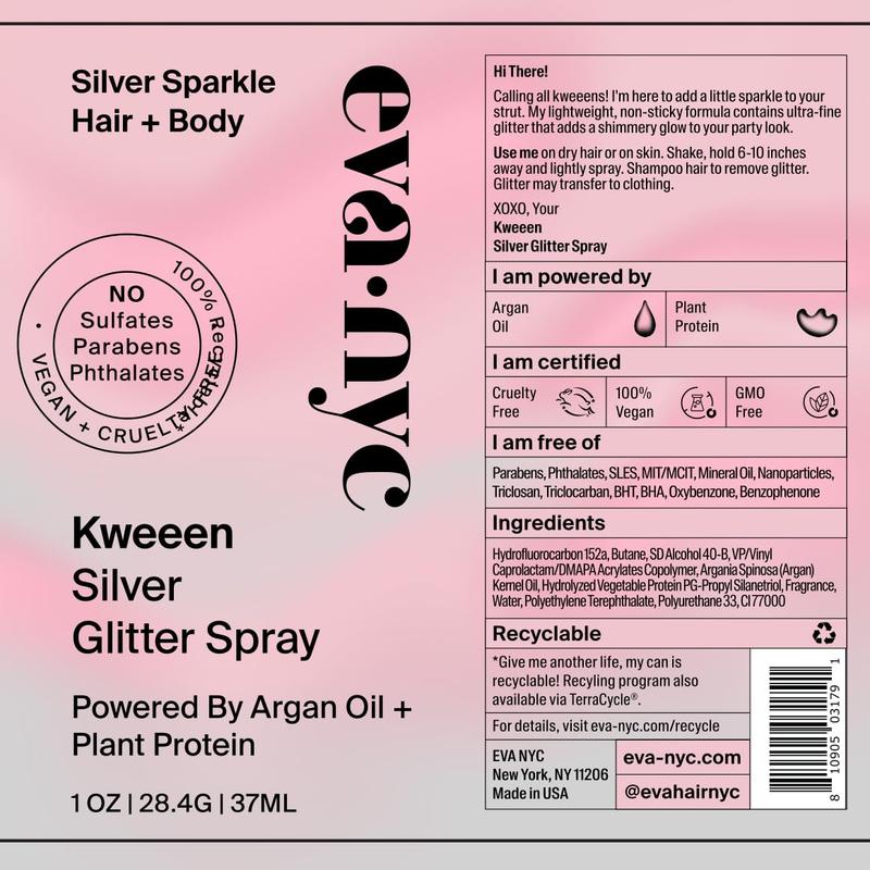 [BLACK FRIDAY SALE 51%] Eva NYC Kweeen Silver Glitter Spray for Hair and Body Makeup Shimmer