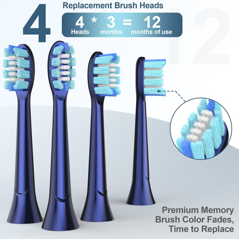 Joyye Electric Toothbrush with 4 Replacement Heads, 4 Cleaning Modes, IPX7 Waterproof, Low Noise - Available in Three Colors