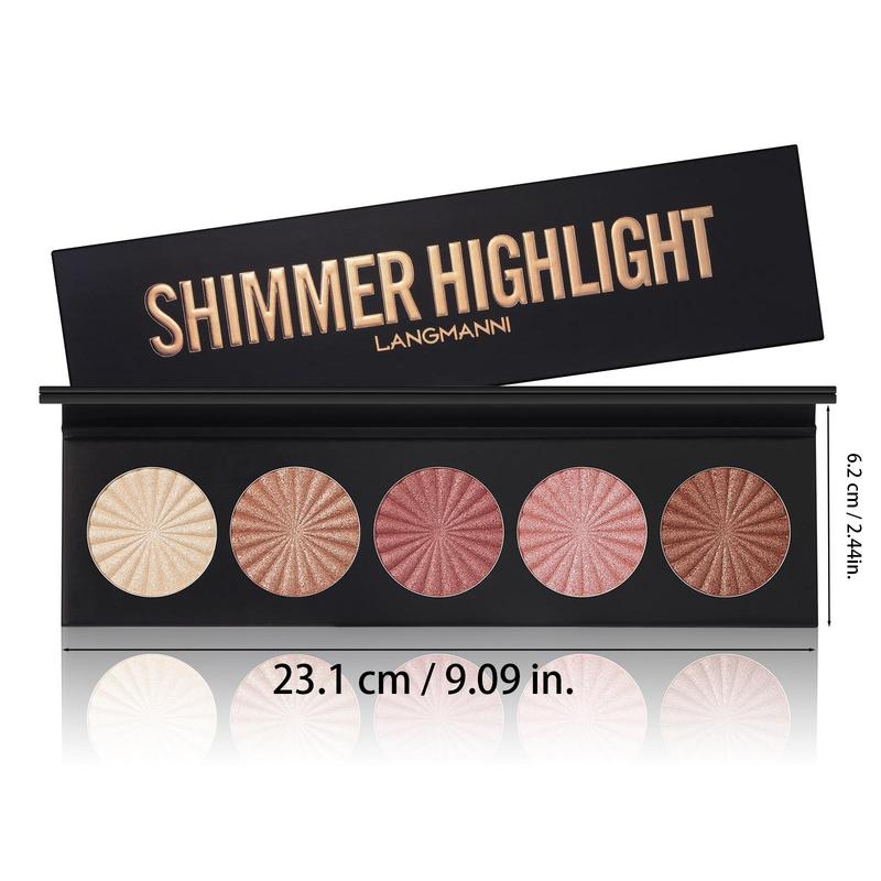 5 Color Brightening Highlighter Palette, Contour Palette, Makeup Palette, Long Lasting Highlighter Powder, Soft and Lightweight Highlight Powder