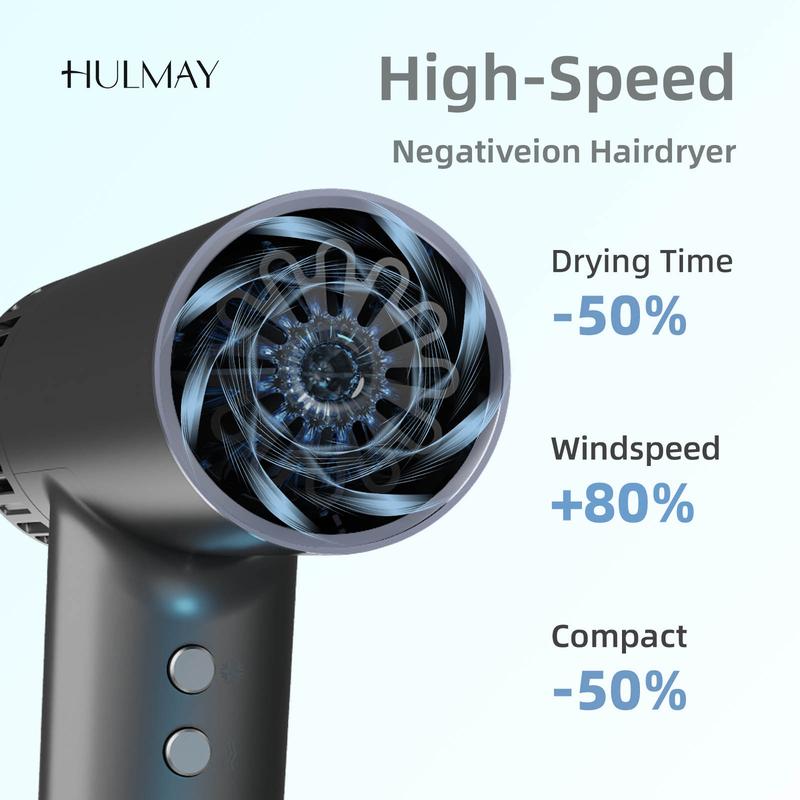 HULMAY NextGen Travel Hair Dryer, 160000 RPM TurboSpeed High-speed Hair Blow Dryer with Display, Smart Temp Control, 500 Millions IONs for Frizz Control & Shine