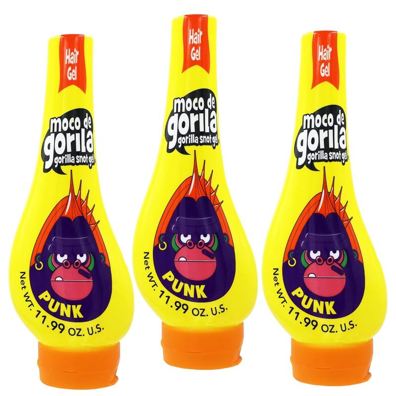 Moco de Gorila Punk, Hair Styling Gel, Reactivate with water, Long-lasting Hold, 3-Pack of 11.99 Oz Each, 3 Squeezable Bottles. Haircare