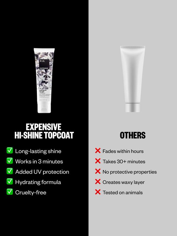 IGK EXPENSIVE Clear Gloss Top Coat, expensive hair gloss, expensive hi-shine gloss treatment, amla oil hi-shine topcoat glaze, glazed donut hair 4.2 Oz