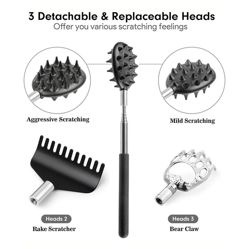 3 in 1 Bear Claw Design Telescoping Back Scratcher, 4pcs set Retractable Back Scratcher, Including 3 Replaceable Scratcher Heads and 1 Extendable Stick, Manual Massage Tools for Men & Women