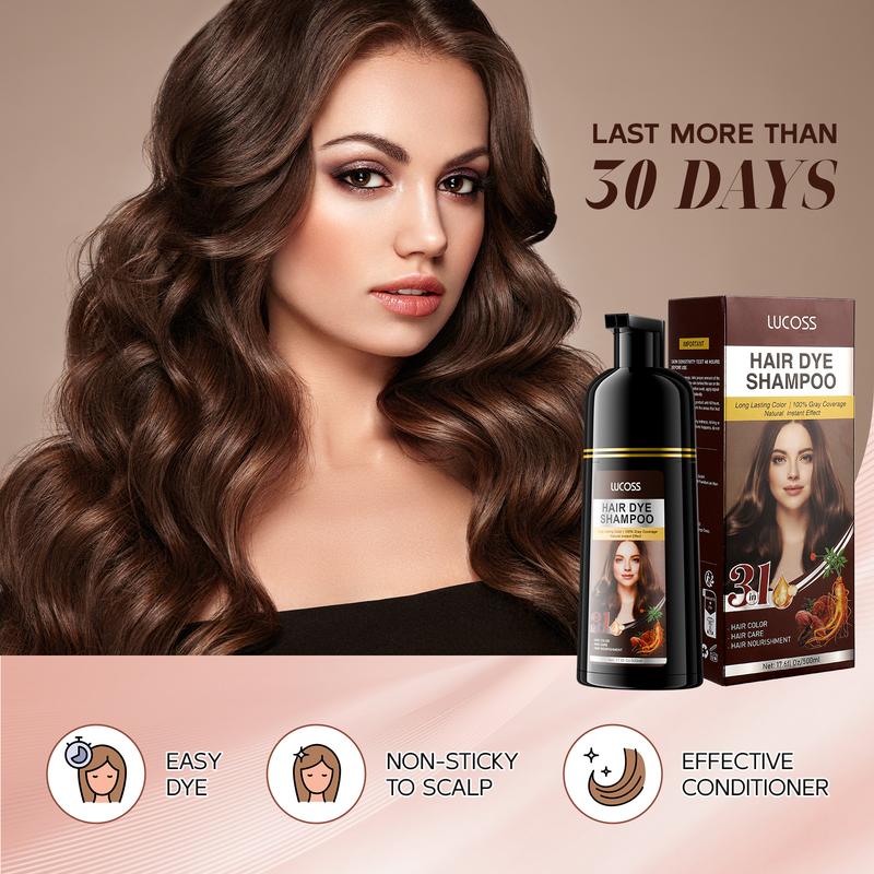 Lucoss Black hair dye, Dark Brown Hair Color Shampoo for Gray Hair 500ML, Unisex hair dye shampoo, 3 in 1 Hair dye shampoo 500ml, safe natural shampoo, Thanksgiving and Christmas gifts