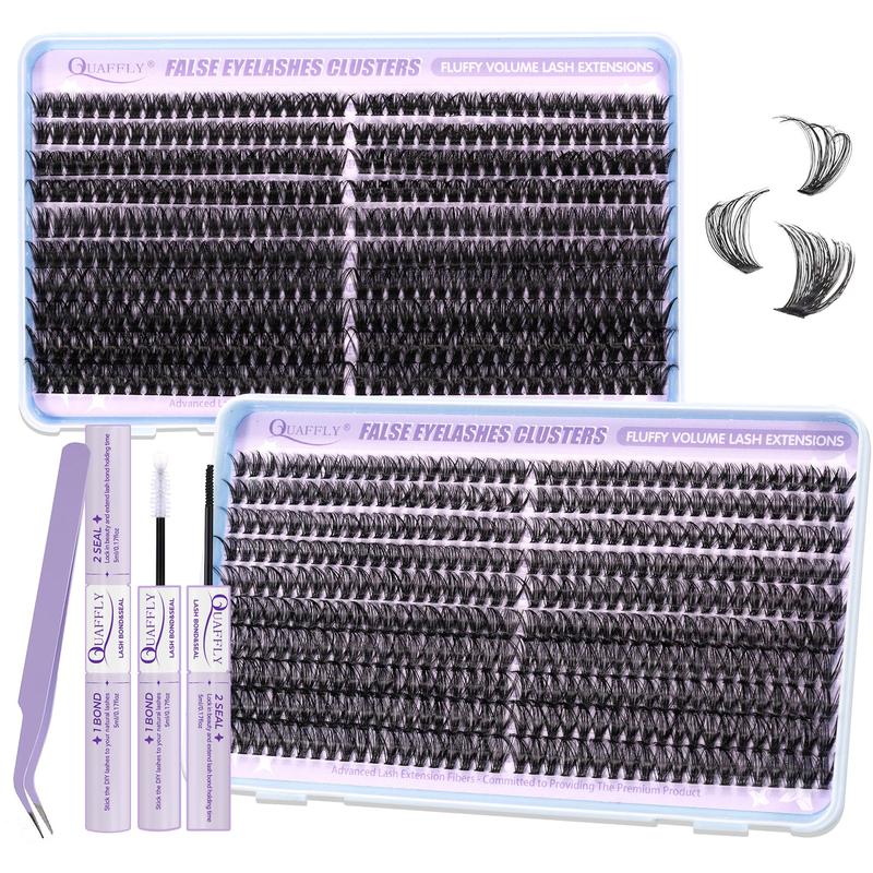 Eyelash Extensions Kit, 1 Set Individual Lash Clusters with Eyelash Bond & Seal & Tweezers, Self Grafting Eye Makeup Enhancement False Eyelashes, Fall Gift, Mini Makeup