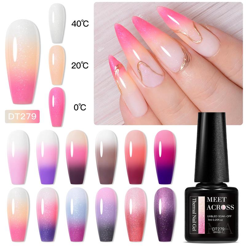 Color Changing Gel Nail Polish Set, 12pcs set Temperature Changing Semi Permanent Nail Art Gel Varnish, Nail Art & Nail Polish for Women & Girls