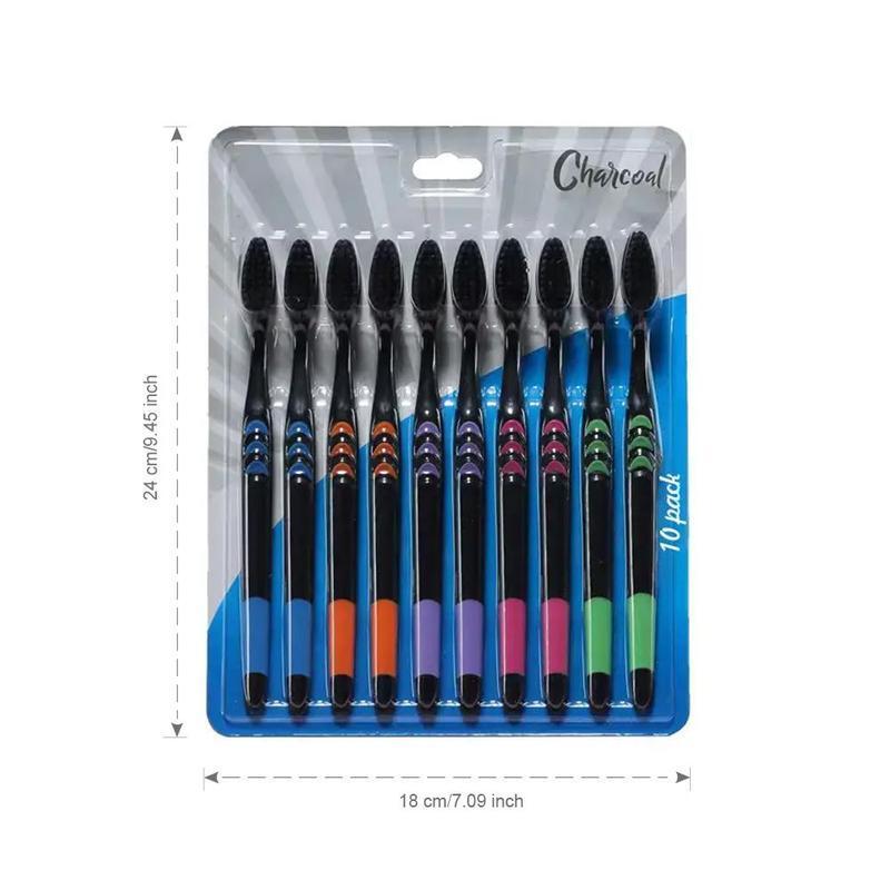 Mixed Color Toothbrushes, 10pcs Deep Cleaning Charcoal Toothbrush Set for Adults, Oral Care Product