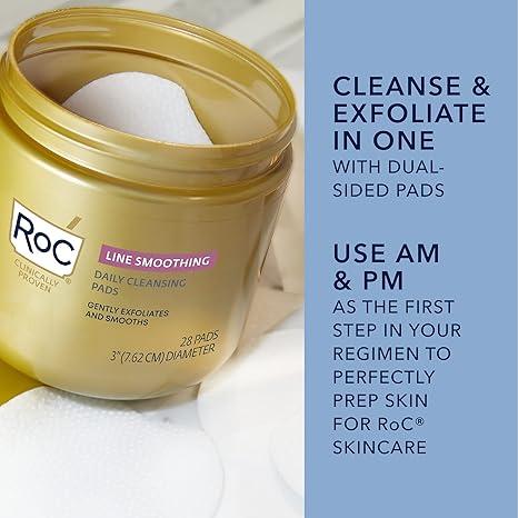 RoC Resurfacing Disks, Hypoallergenic Exfoliating Makeup Remover Pads for Wrinkles and Skin Tone, Hypo-Allegenic Skin Care, Oil-Free Daily Cleanser, 28 Count (Packaging May Vary)