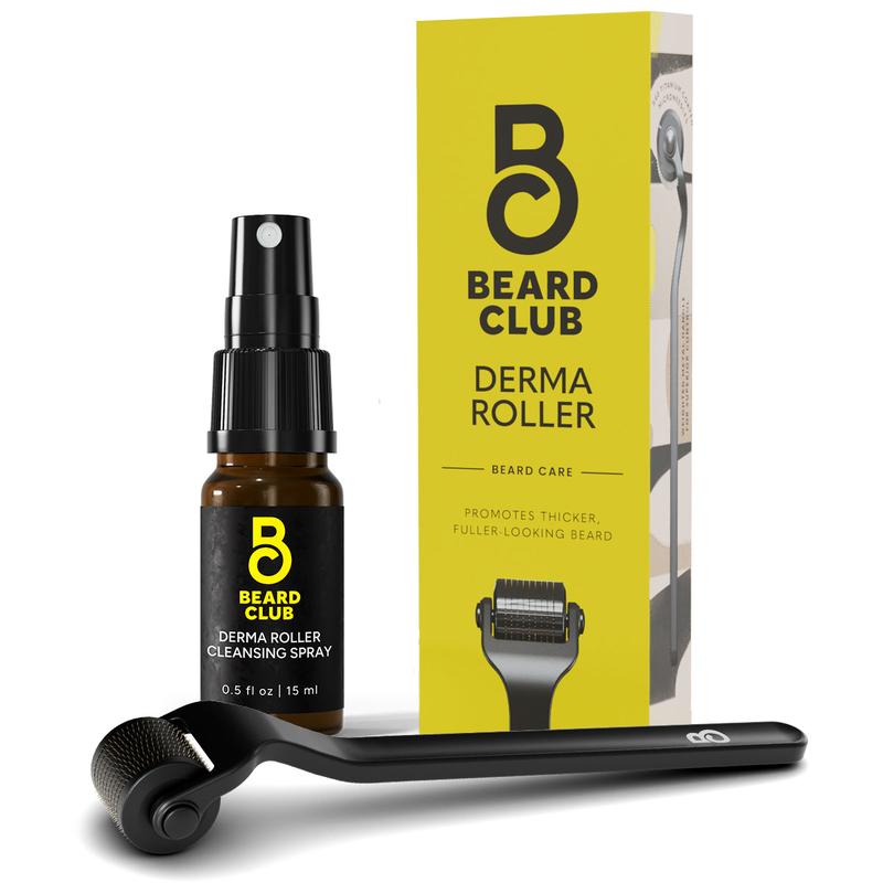 Derma Roller Essential Kit - Beard Club - Premium Microneedling Roller with 540 Titanium Microneedles, Replaceable Head, and Weighted Handle for Face, Body and Scalp - Cleansing Spray