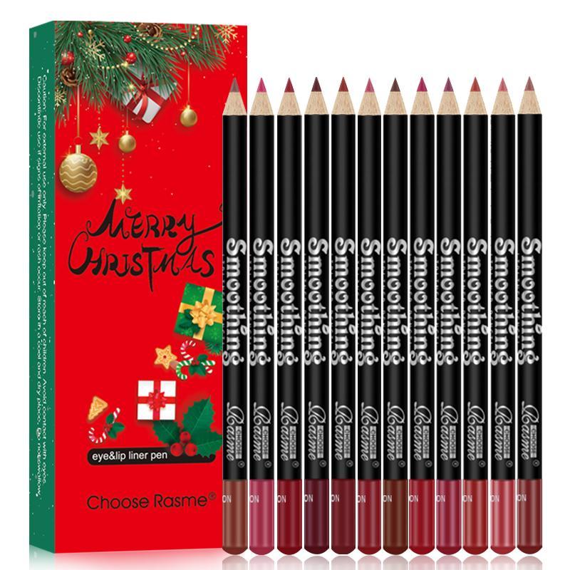 Lip Liner Set, 12pcs set Matte Lip Liner Pencil, Easy Coloring Lip Pencil, Suitable for All Occasions, Girls and Women Makeup Accessories, Makeup Products, Christmas, Christmas Gift