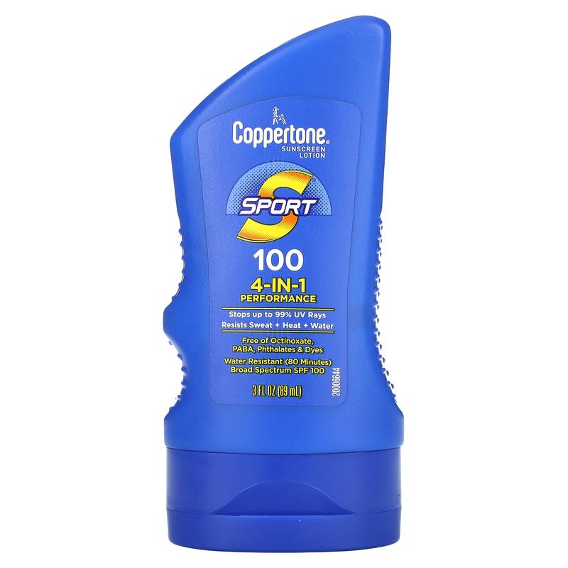 Coppertone Sport, Sunscreen Lotion, 4-In-1 Performance, SPF 100, 3 fl oz (89 ml)