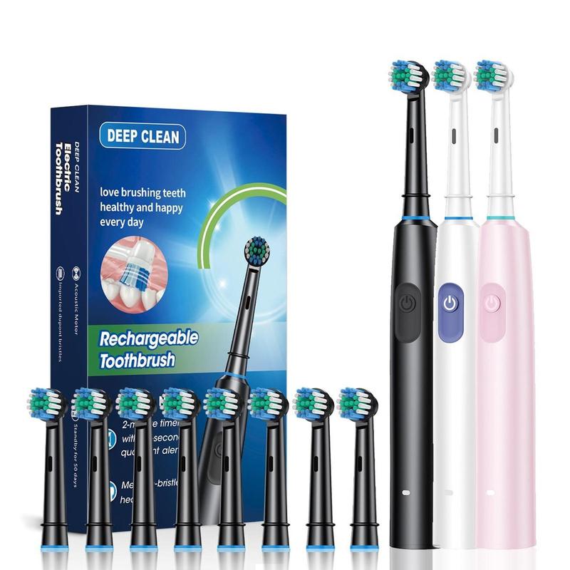 Rechargeable Electric Toothbrush Set, 1 Box Electric Toothbrush with 8 Counts Replacement Brush Heads, Intelligent Timer Toothbrushes for Adults, Christmas Gift