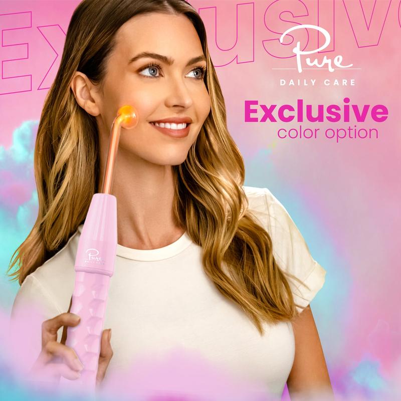 NuDerma High Frequency Wand - Pink with 4 Neon-Powered Applicators and Headband - TikTok Exclusive - Pure Daily Care