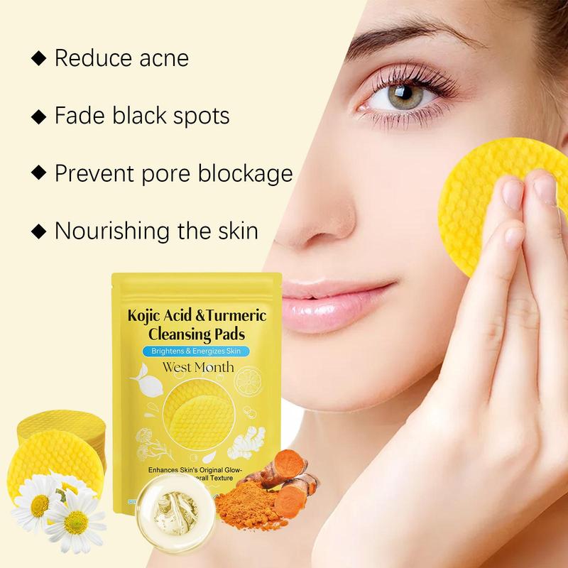 Kojic Acid & Turmeric Cleansing Pads, 60pcs set Gentle Exfoliating Facial Pads, Deep Cleansing Facial Skin Care Product for Women & Men