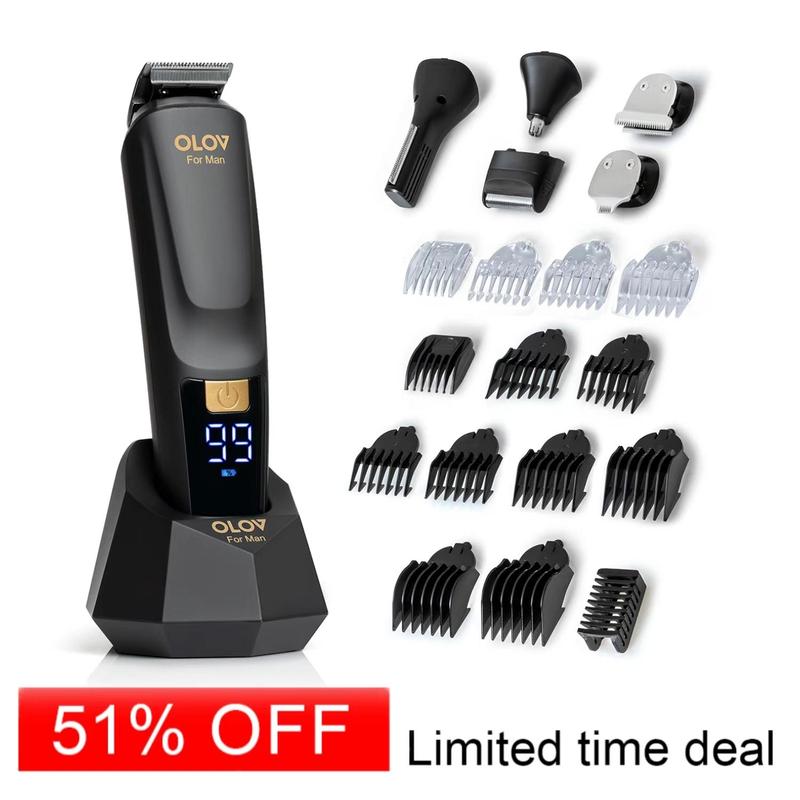 OLOV Beard Hair Trimmer for Men - All-in-One Mens Grooming Kit with Trimmer for Beard, Nose,face, Cordless Hair Clippers Electric Razor, Black Comfort