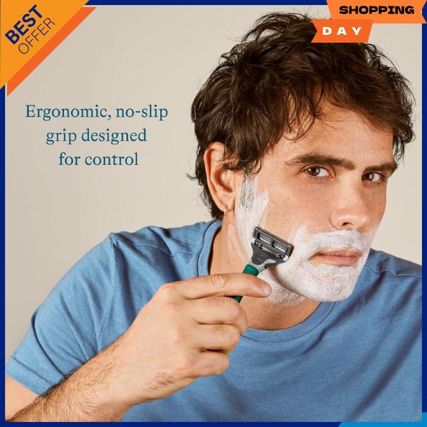 Harry's Razors for Men, 1 Handle (Sage) and 3 Razor Blade Refills with German Engineered 5-Blade Technology