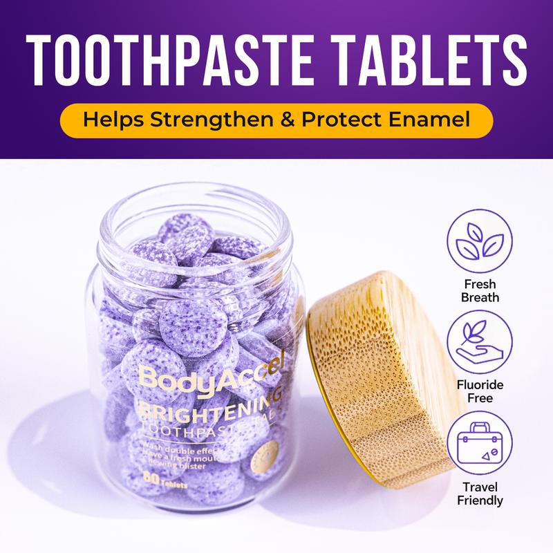 BodyAccel Toothpaste Tablets-Whitens Teeth-Freshens Breath-Remineralizes Enamel