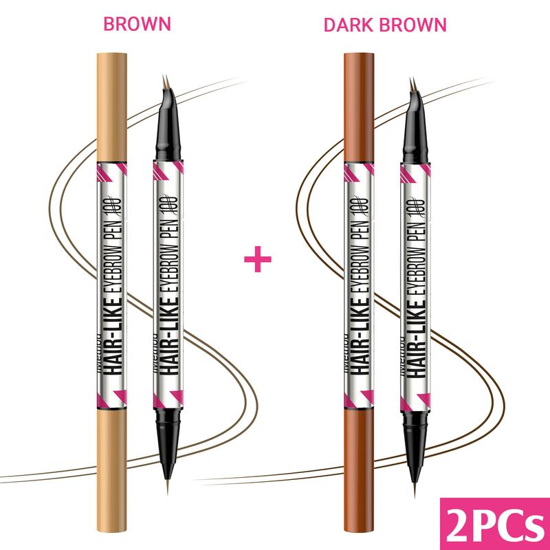 iMethod Curved Eyebrow Pen - 2-Pack for Perfect Color Matching, Dual-Ended Brow Pen with Micro-Fork-Tip Applicator, Waterproof Makeup